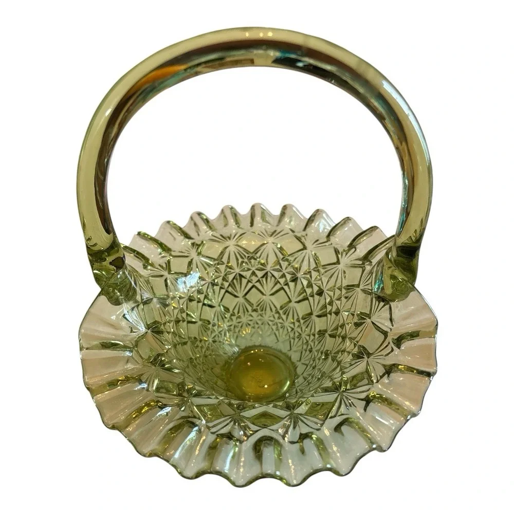 Vintage Fenton Diamond Weave Ruffle Trim Olde Virginia Glass Basket Home Décor